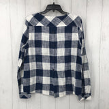 M Plaid button back l/s top