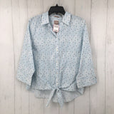 2(L) Stars & striped button down 3/4 slv top