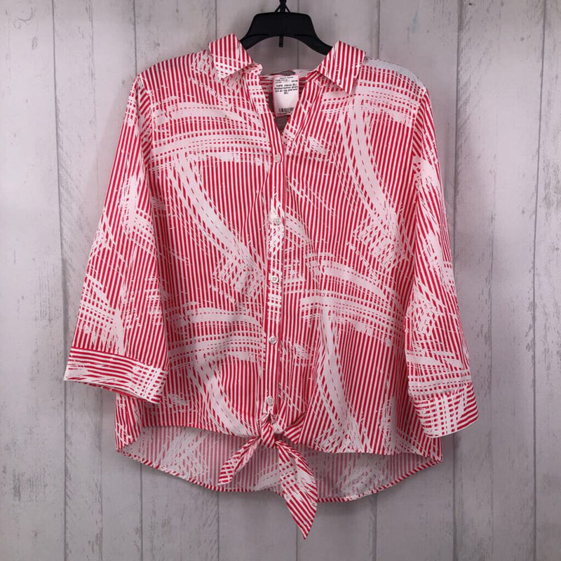 2(L) Printed button down 3/4 slv top