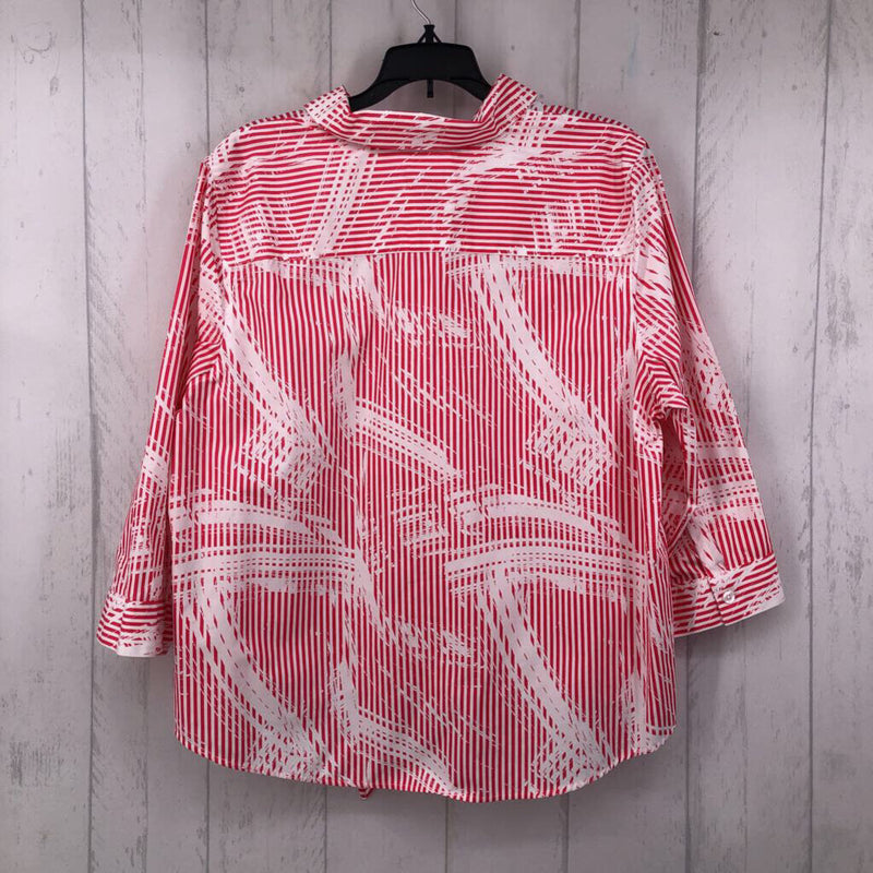 2(L) Printed button down 3/4 slv top