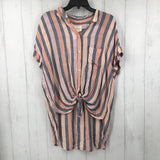 L cuff s/s stripe knotted button shirt