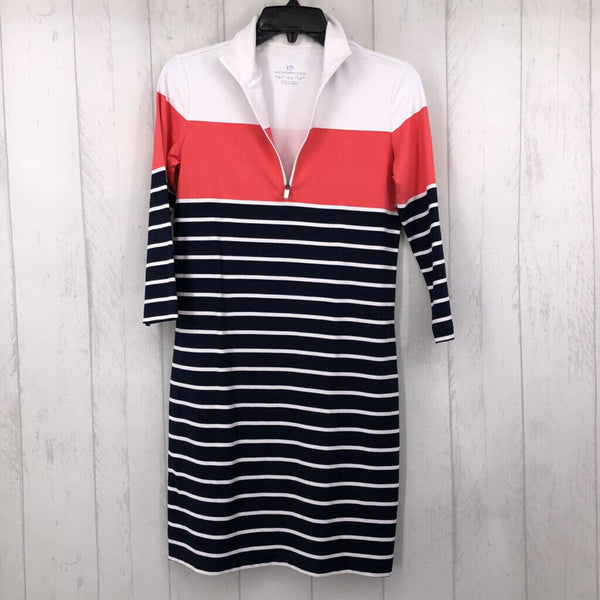 XS Quarter-zip striped 3/4 slv dress