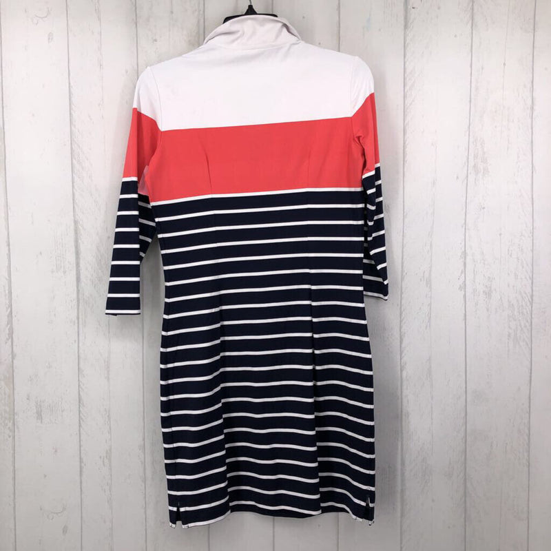 XS Quarter-zip striped 3/4 slv dress