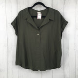 XXL s/s crop half button shirt