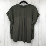 XXL s/s crop half button shirt