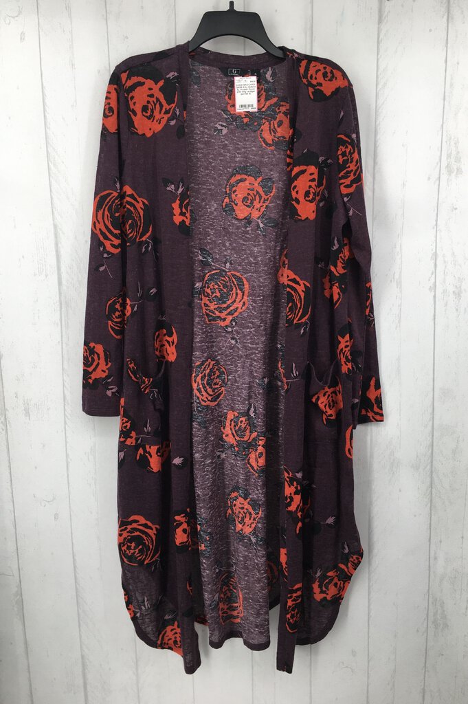 XL l/s open flower print long cardigan