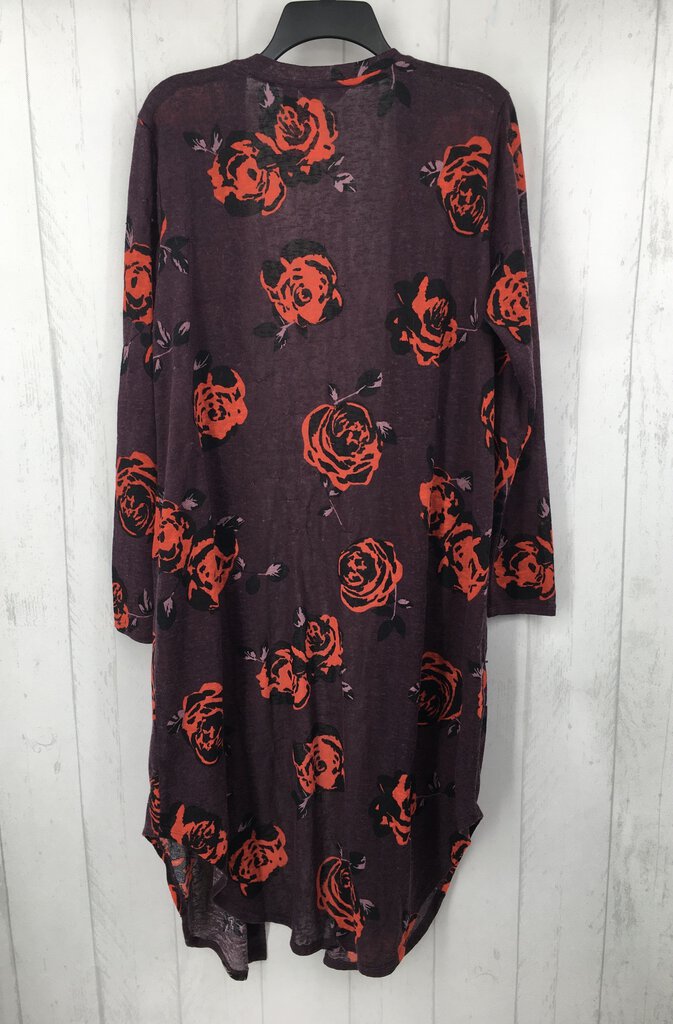 XL l/s open flower print long cardigan