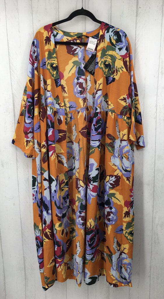 2x s/s flower print long kimono