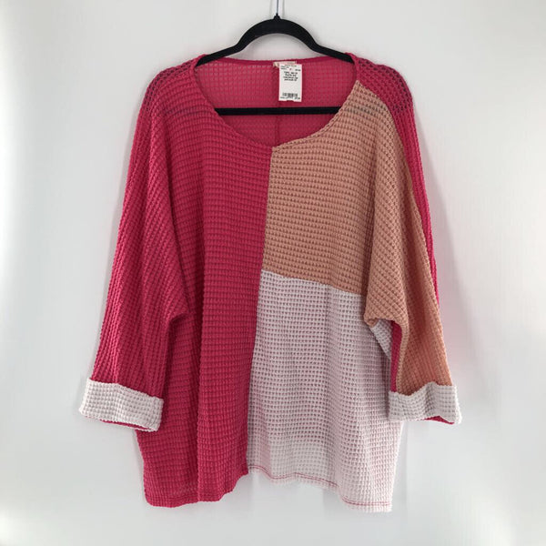 3X Waffle knit colorblock top