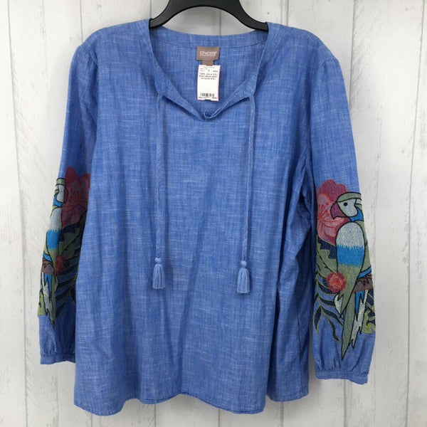 3(XL) Embroidered denim l/s top