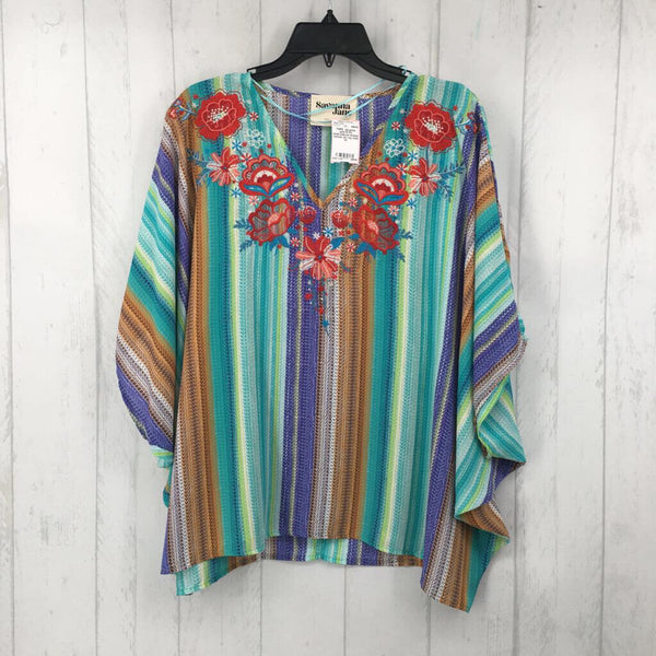 M Flo embroidered striped dolman slv top