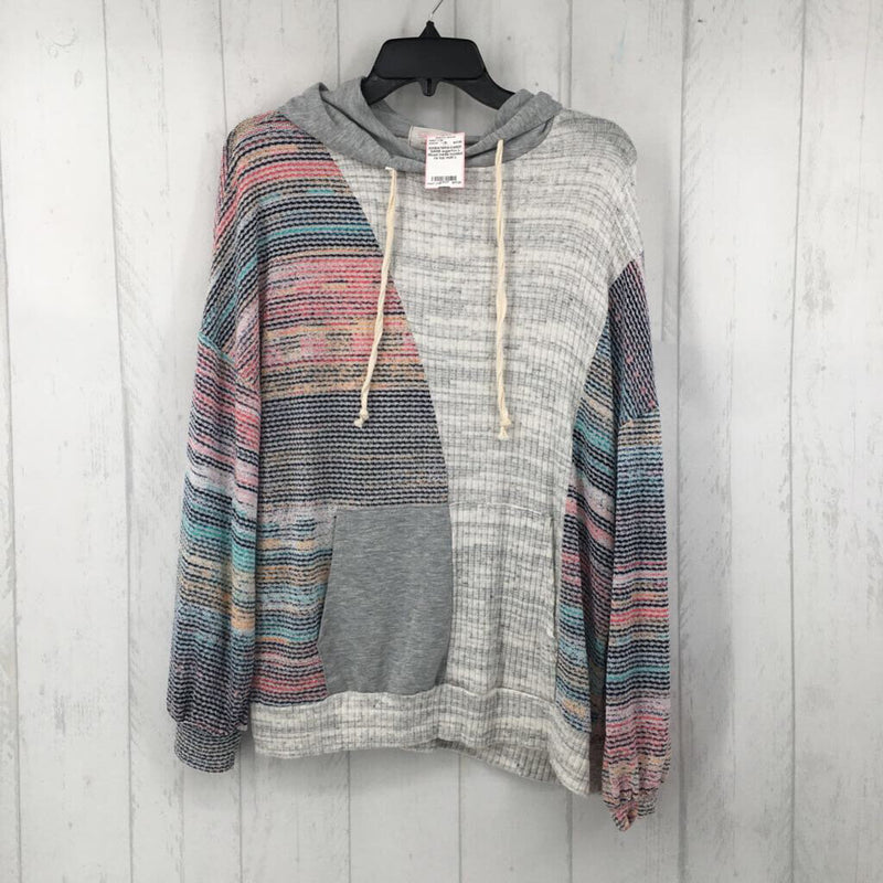 L Mixed media hooded l/s top