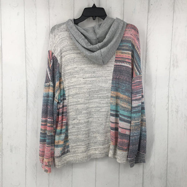 L Mixed media hooded l/s top