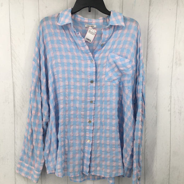 L Plaid button down l/s top