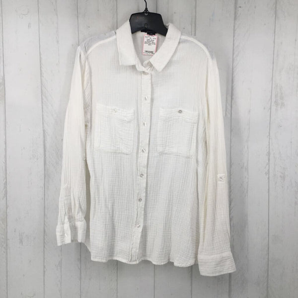 L Gauzy button down l/s top