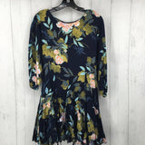 L s/s floral pleated dress w/ belt