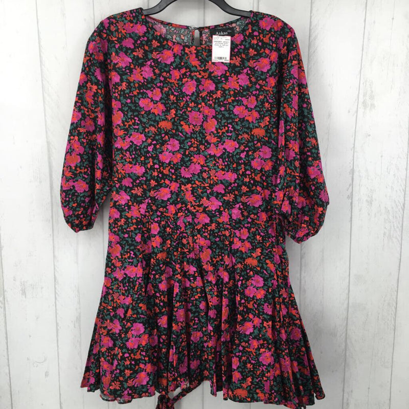 L s/s flower print dress w/ belt