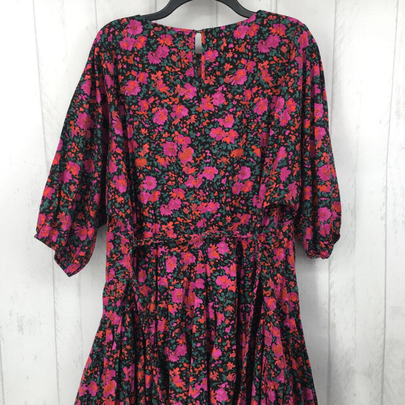 L s/s flower print dress w/ belt