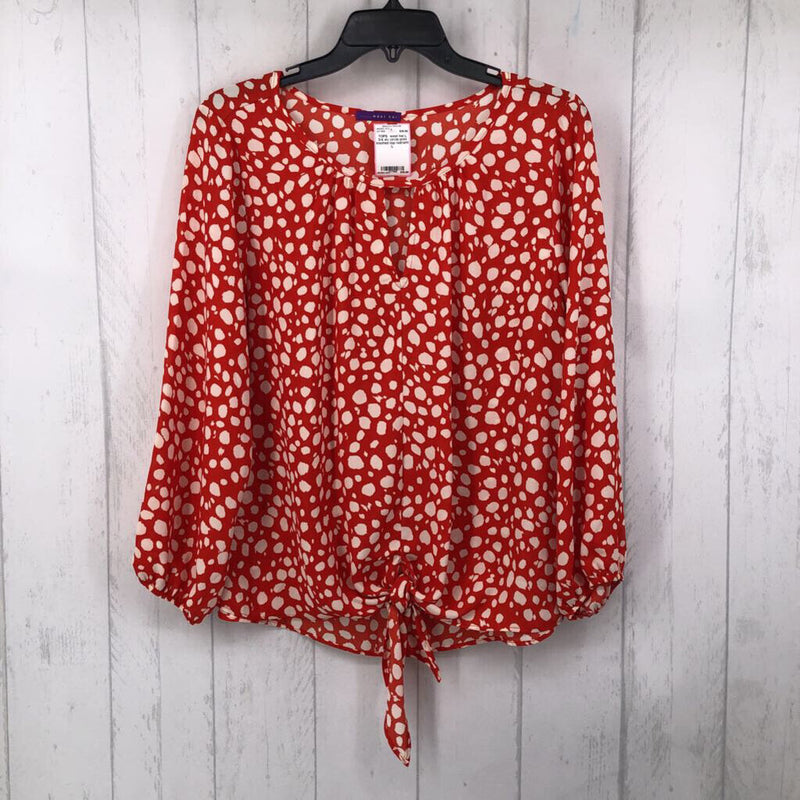 L 3/4 slv circle print knotted top