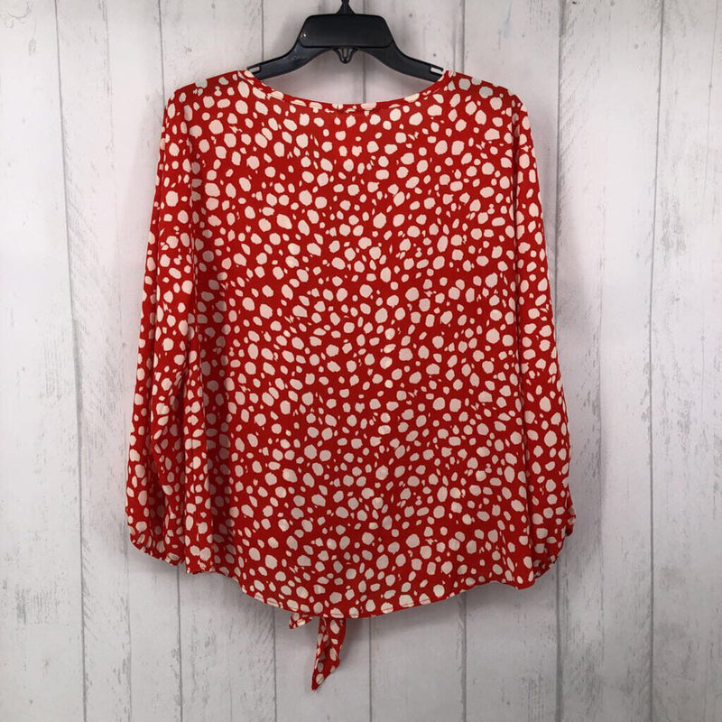 L 3/4 slv circle print knotted top