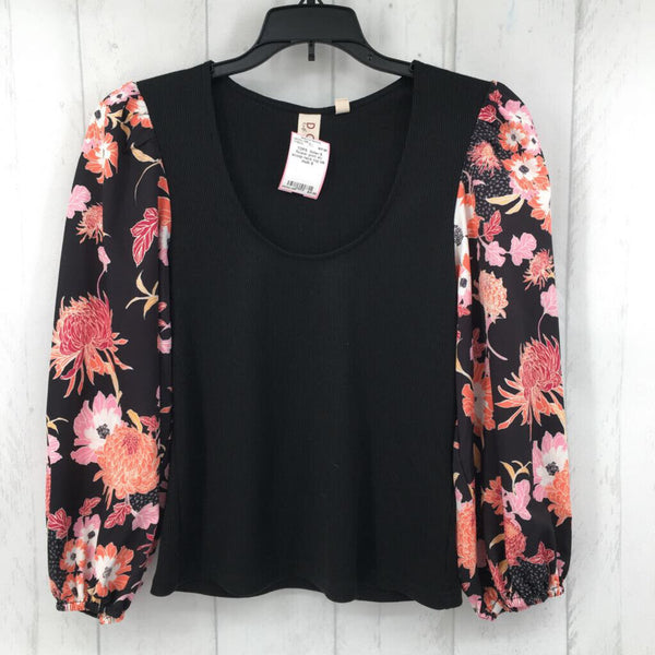 S flower print slv scoop neck top