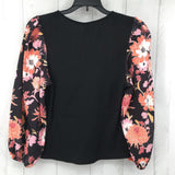 S flower print slv scoop neck top