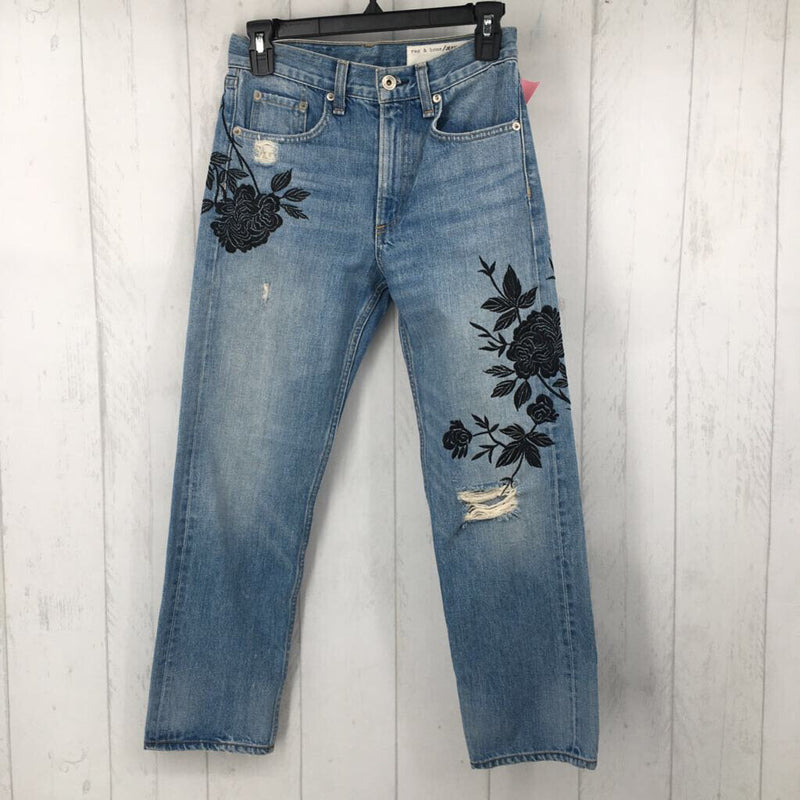 24 distressed flower embroidered jeans