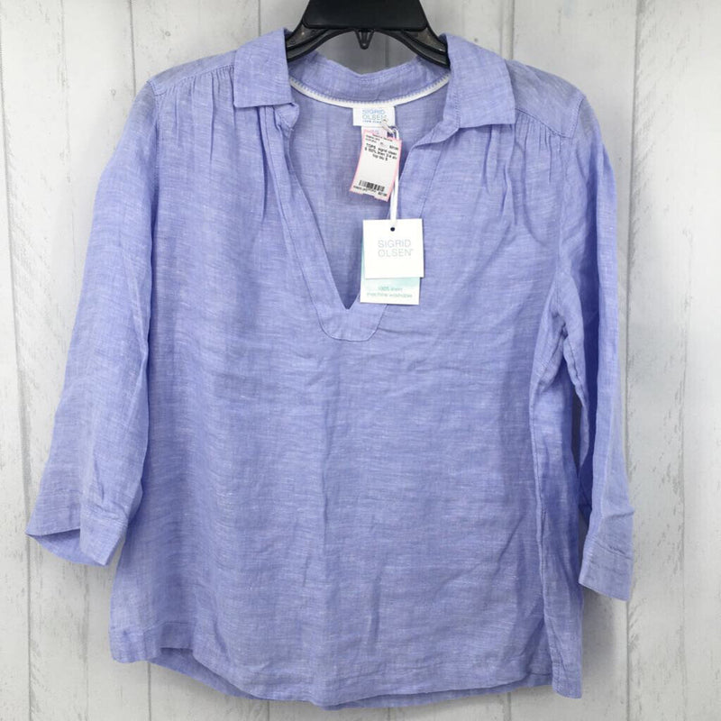 S 100% linen 3/4 slv top