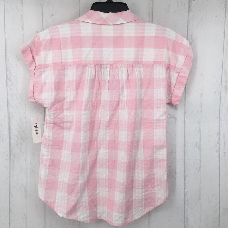 R39 S Plaid v-neck s/s top