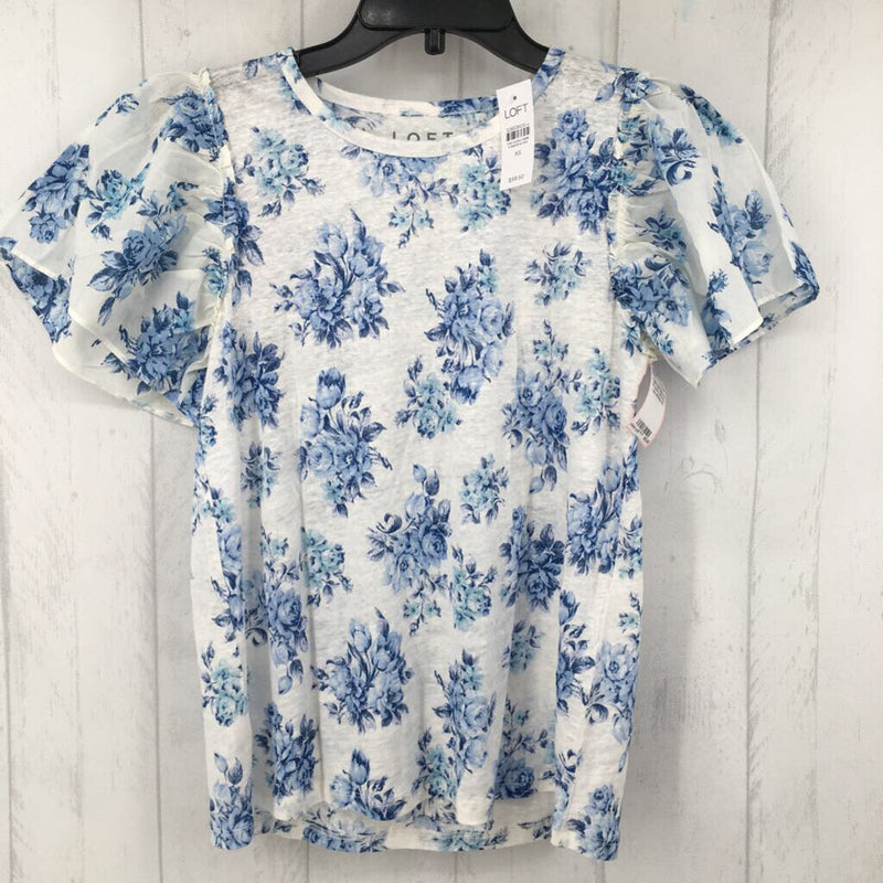 R60 XS Flo print ruffle slv top