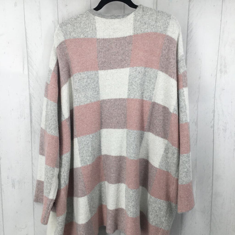 26/28 l/s check drape open cardigan