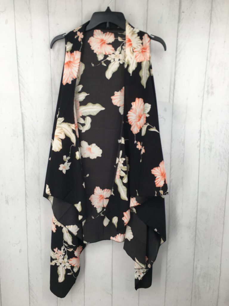 OS flower print drape vest/kimono