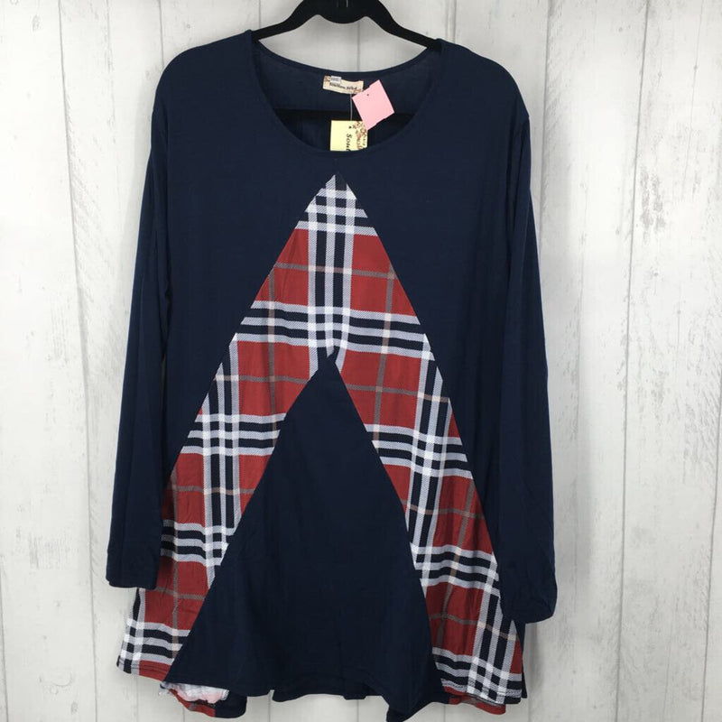 XXXL l/s plaid print top