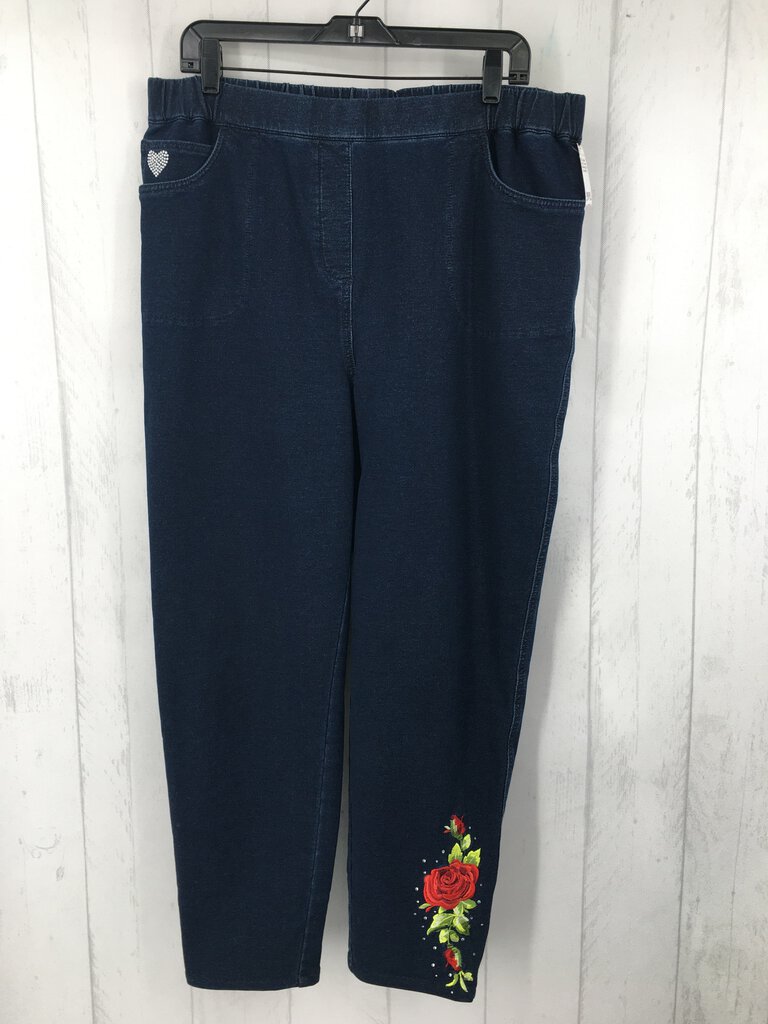 XL flower embroidered pull on jeans