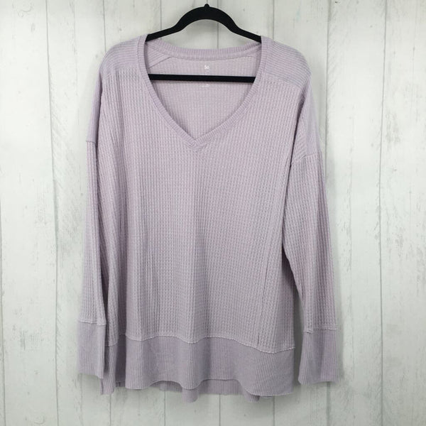 XXL l/s waffle v-neck top