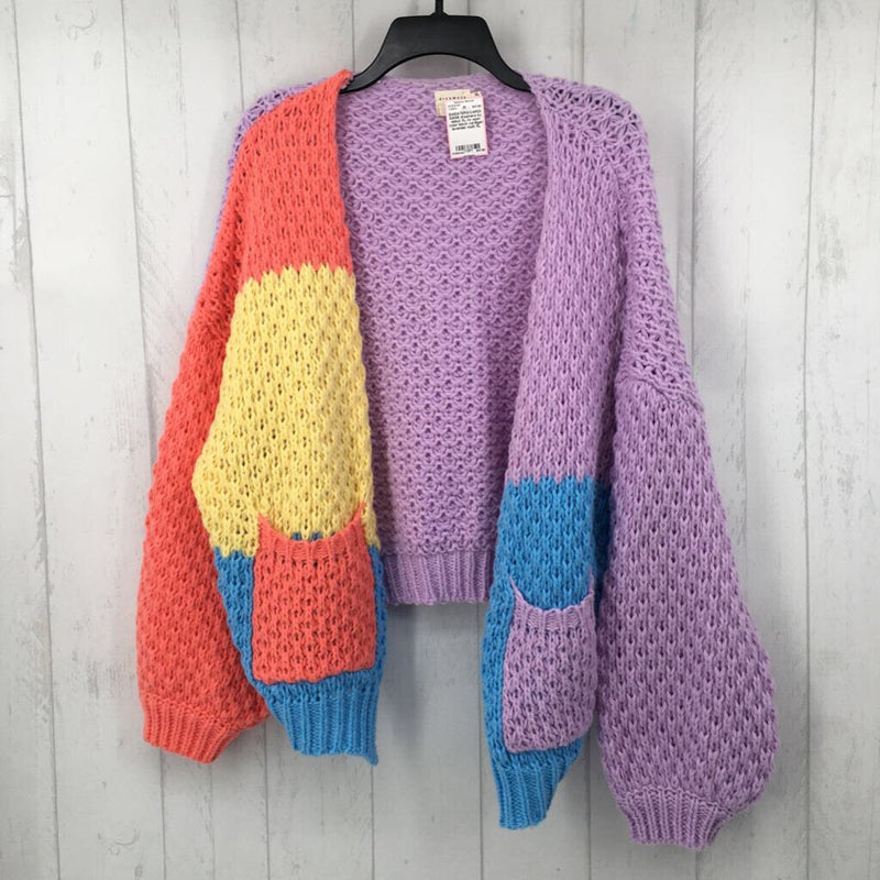 XL l/s open color block cardigan