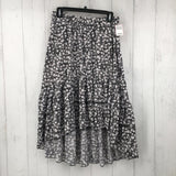 L flower print tiered ruffle hi-low skirt