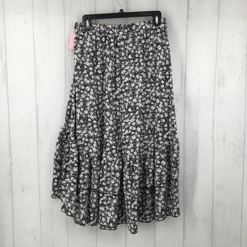 L flower print tiered ruffle hi-low skirt