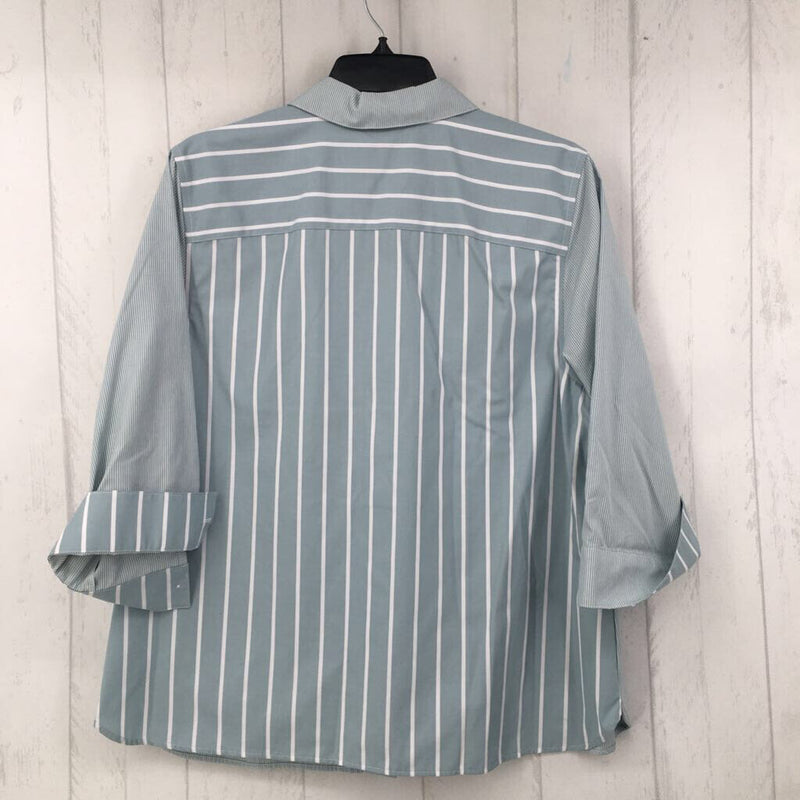 2(L) Striped button down 3/4 slv top