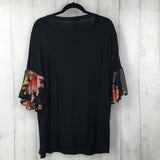 3X Floral flutter slv top