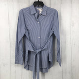 M striped tie waist button down