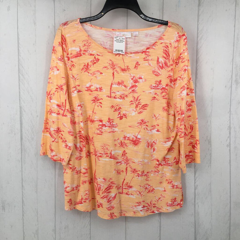 M elbow slv leaf print top