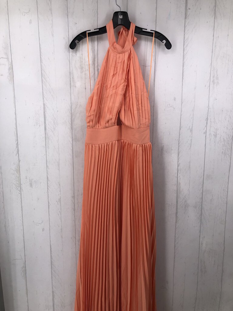 L halter accordion pleated back out maxi dress