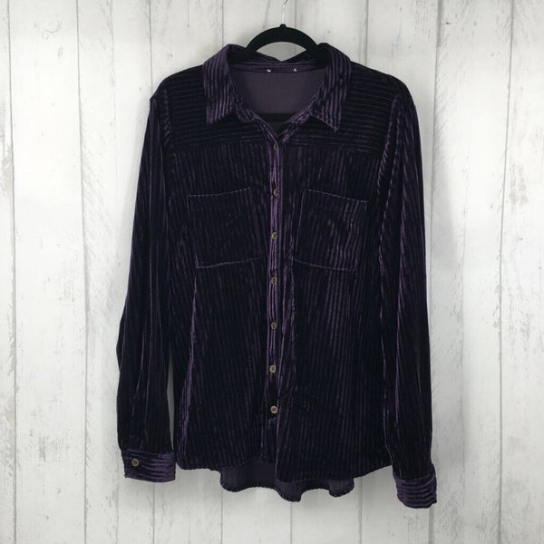 L Velvet button down l/s top