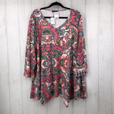 3xl 3/4 slv paisley v-neck top