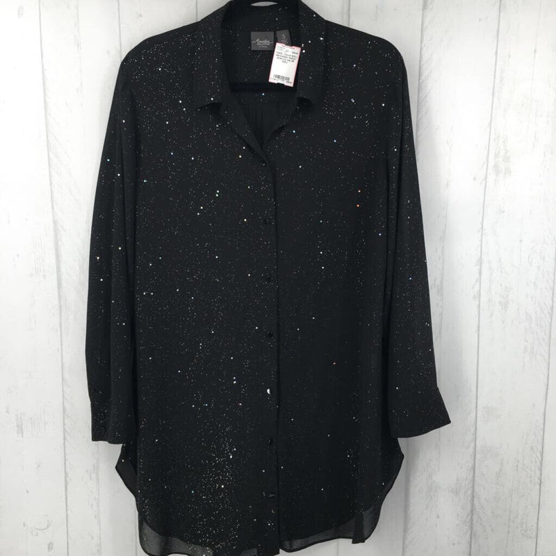 3(XL) Semi-sheer button down l/s top