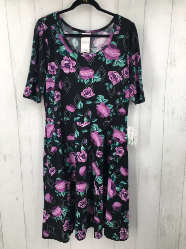 2XL Flo print 3/4 slv dress