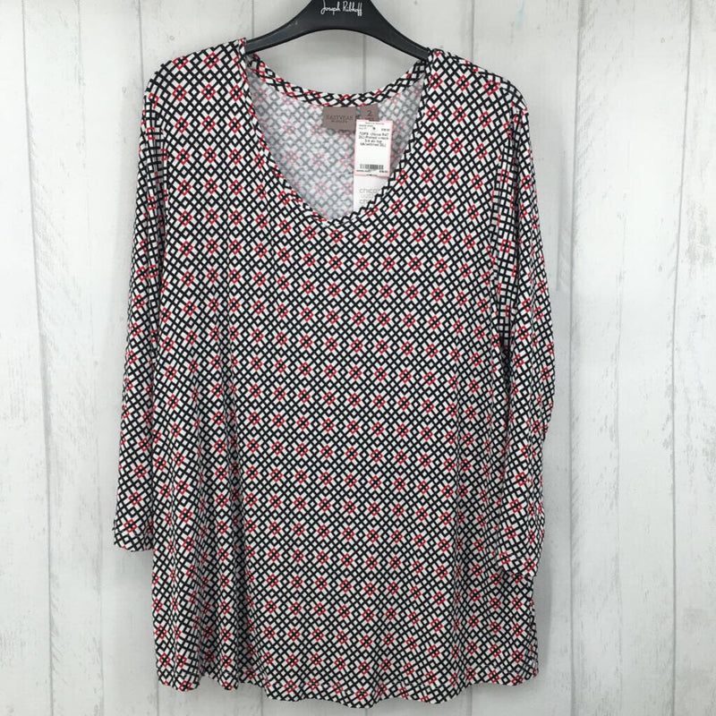 R47 2(L) Printed v-neck 3/4 slv top