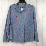 L Plaid flo embroidered quarter button down l/s top