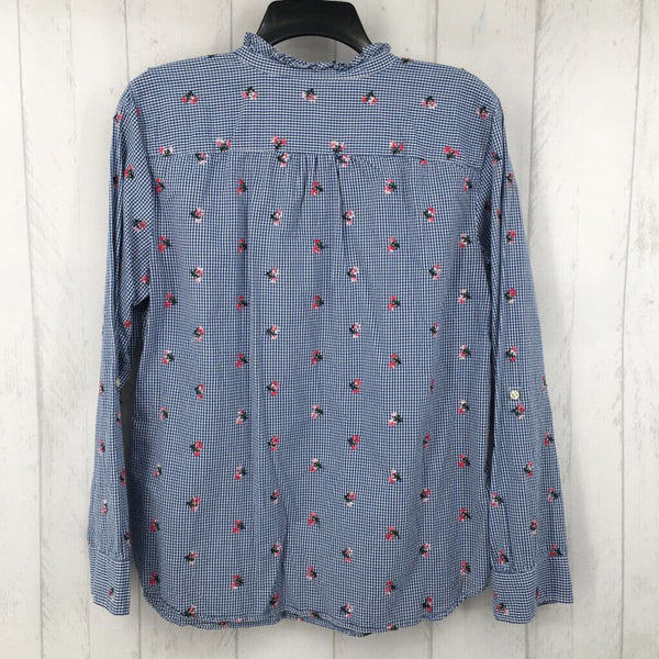 L Plaid flo embroidered quarter button down l/s top